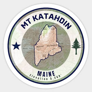 Maine Mountain Map - Mt Katahdin (Green) Sticker